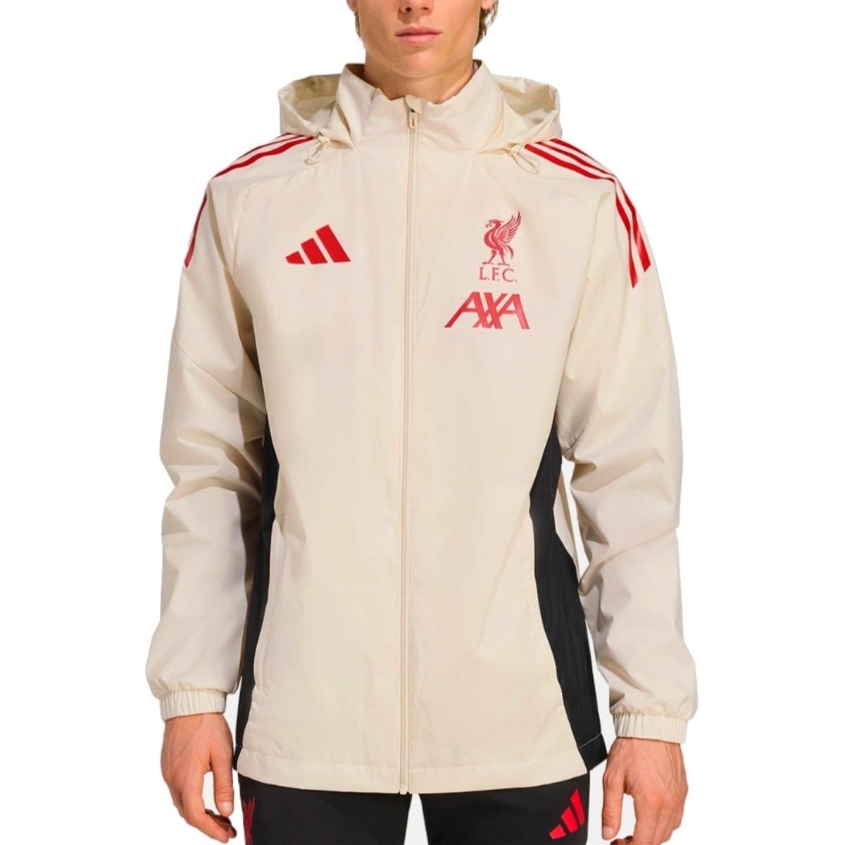 Liverpool FC Adidas training rain jacket with foldable hood in technical water resistant fabric