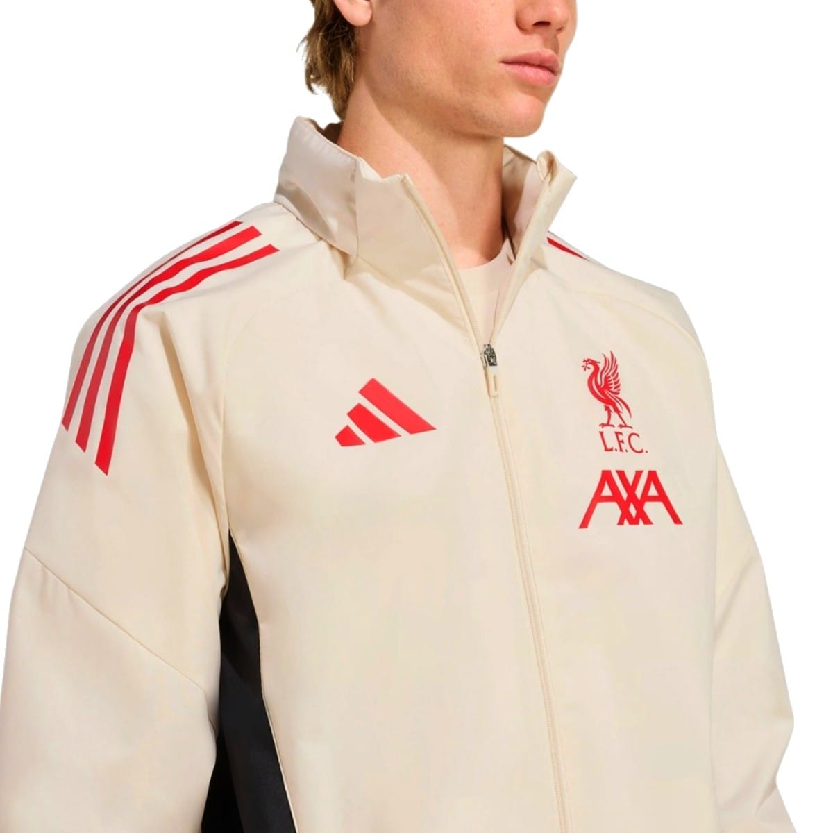 Liverpool FC Adidas training rain jacket with foldable hood in technical water resistant fabric — view 2
