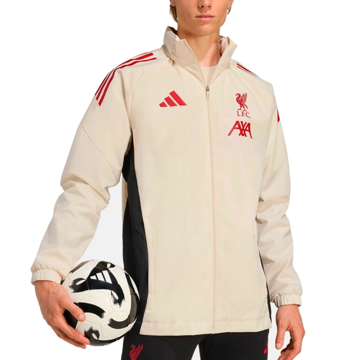 Liverpool FC Adidas training rain jacket with foldable hood in technical water resistant fabric — view 4