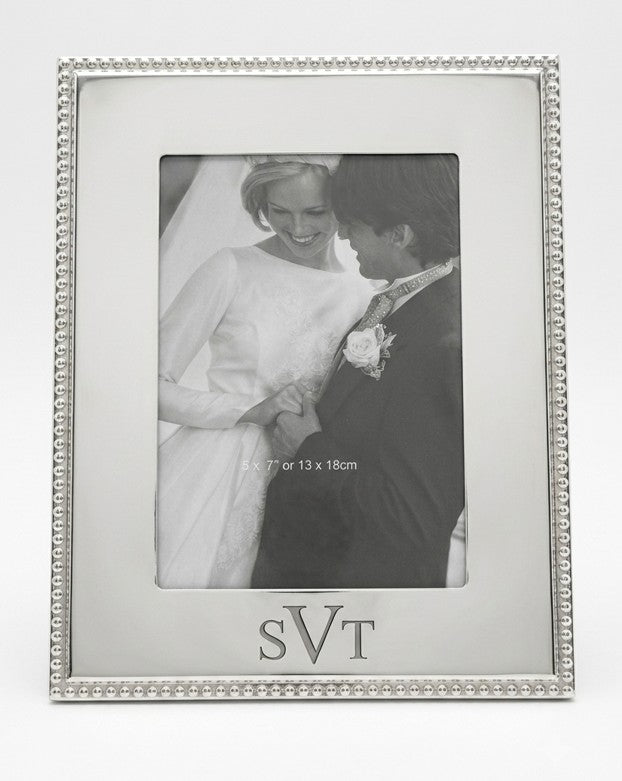 Bright metal 5x7 photo frame with a classic beaded edge for tabletop picture display — view 3