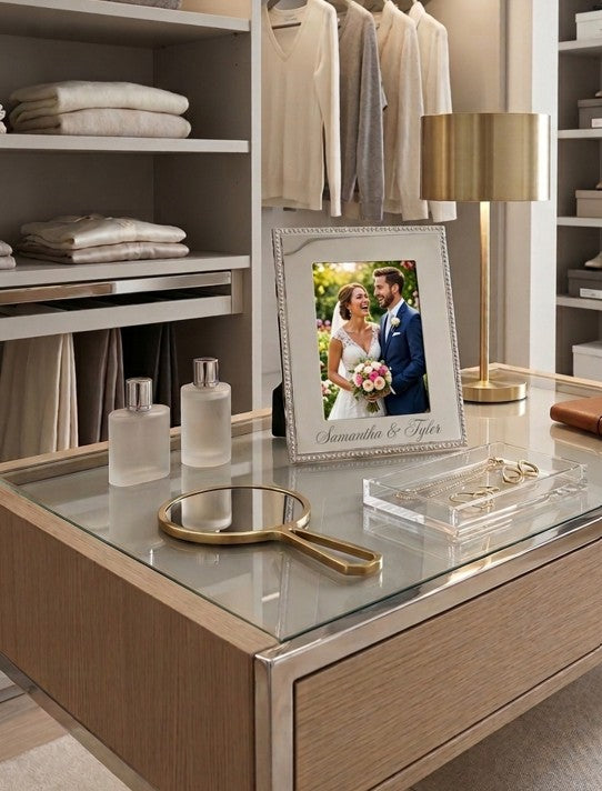 Bright metal 5x7 photo frame with a classic beaded edge for tabletop picture display — view 2
