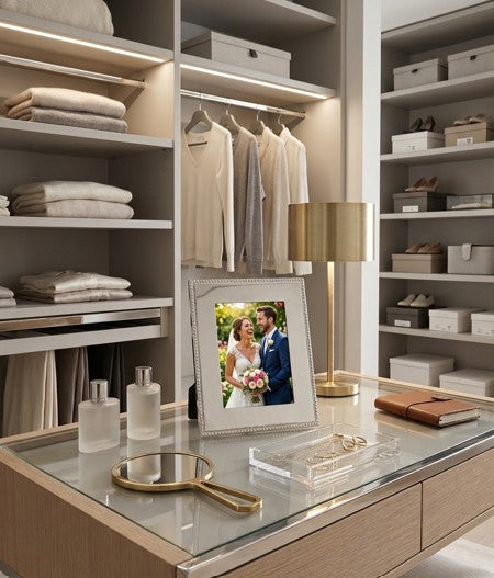 Bright metal 5x7 photo frame with a classic beaded edge for tabletop picture display — view 4