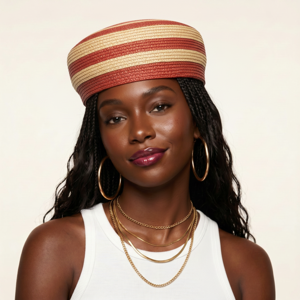 Wanderlust Striped Straw Beret-0