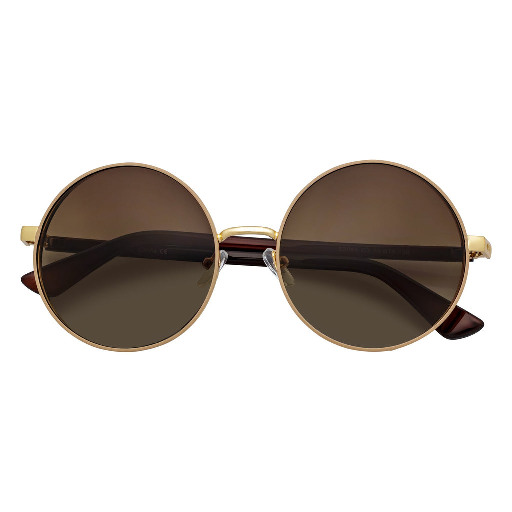 LUNA - Oversize Metal Round Sunglasses Gold-Brown Fade-0