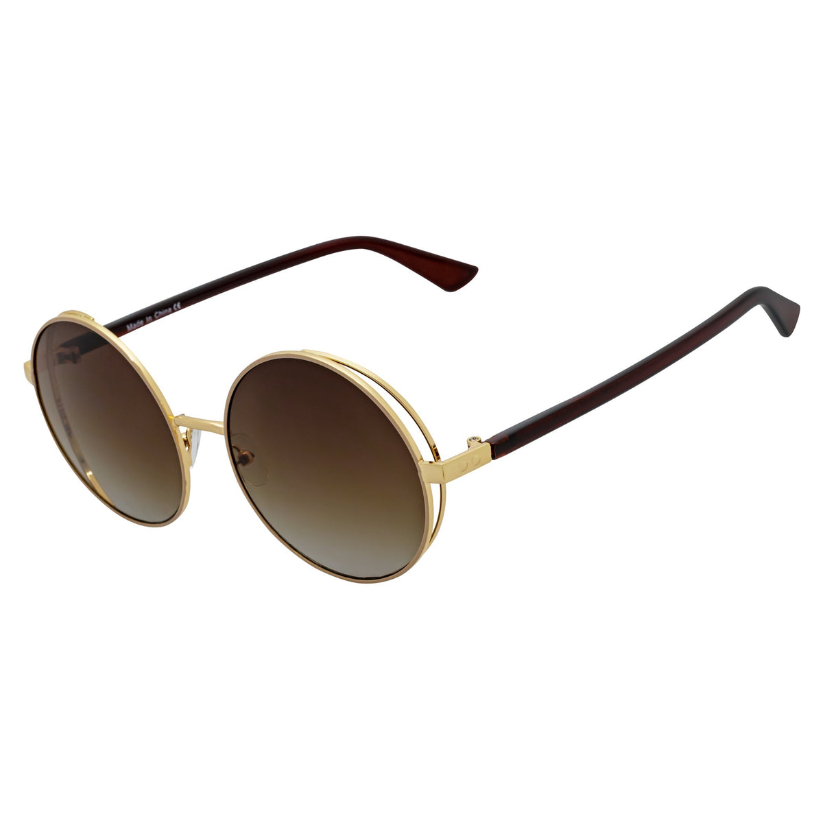 LUNA - Oversize Metal Round Sunglasses Gold-Brown Fade-1