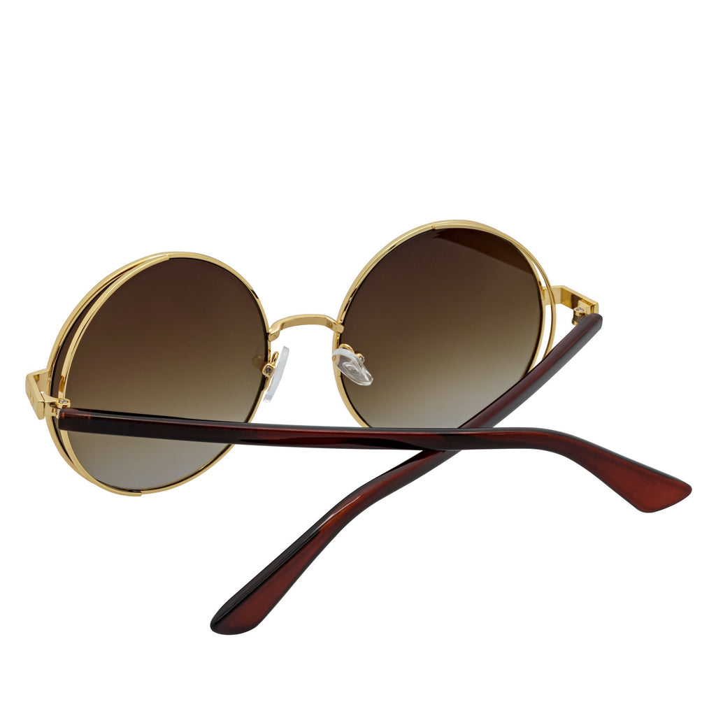 LUNA - Oversize Metal Round Sunglasses Gold-Brown Fade-4