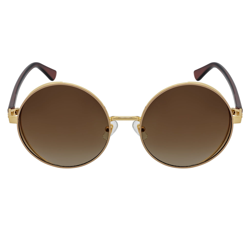 LUNA - Oversize Metal Round Sunglasses Gold-Brown Fade-2