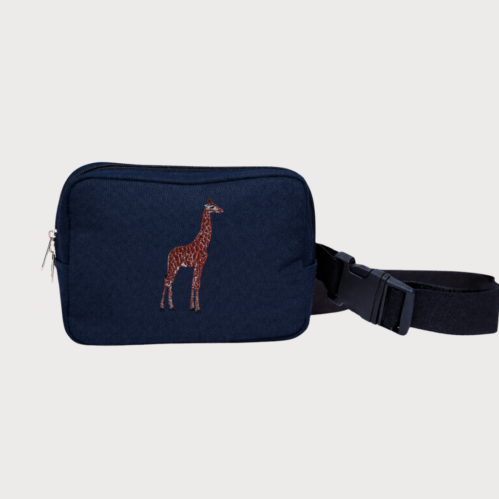 Giraffe Everyday Belt Bag, lightweight handmade Kenyan fanny pack with secure zip and adjustable strap