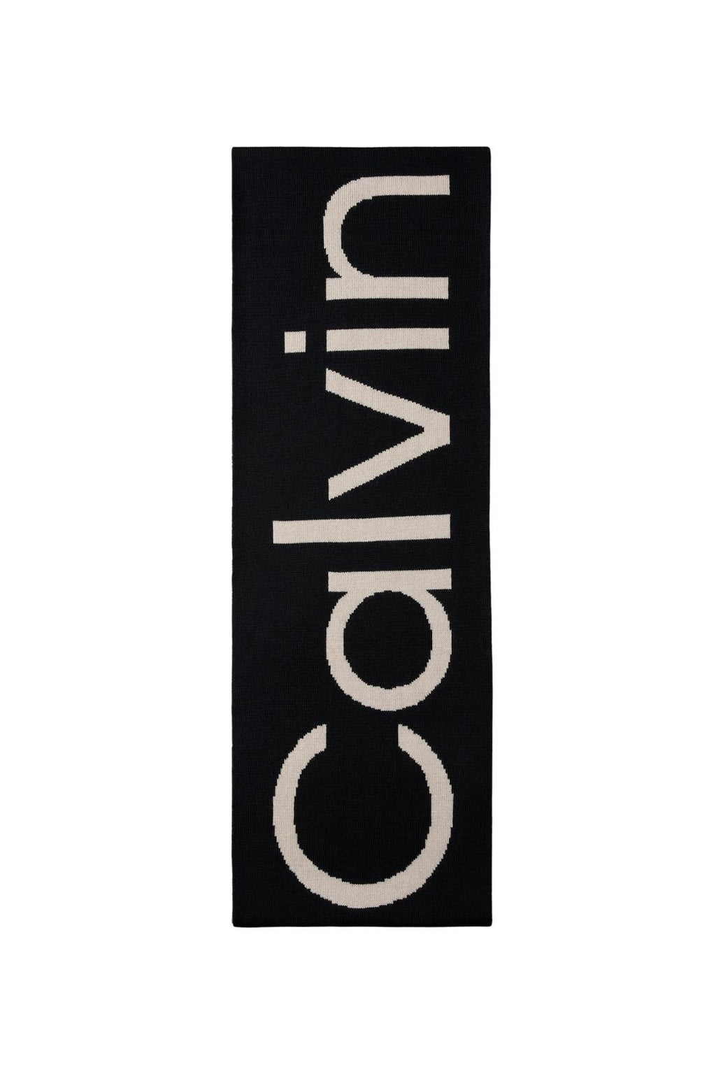 Black wool cashmere scarf with beige designer logo inlay, measuring 28 by 200 centimeters.