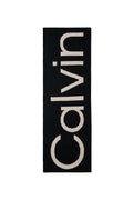 Black wool cashmere scarf with beige designer logo inlay, measuring 28 by 200 centimeters.