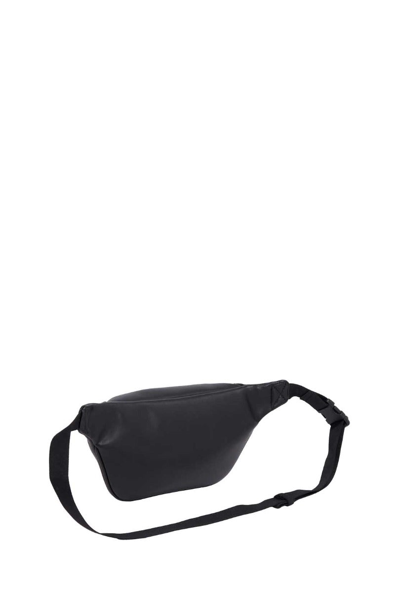 Men's black faux-leather bum bag with adjustable strap and embossed designer logo on the front — view 8