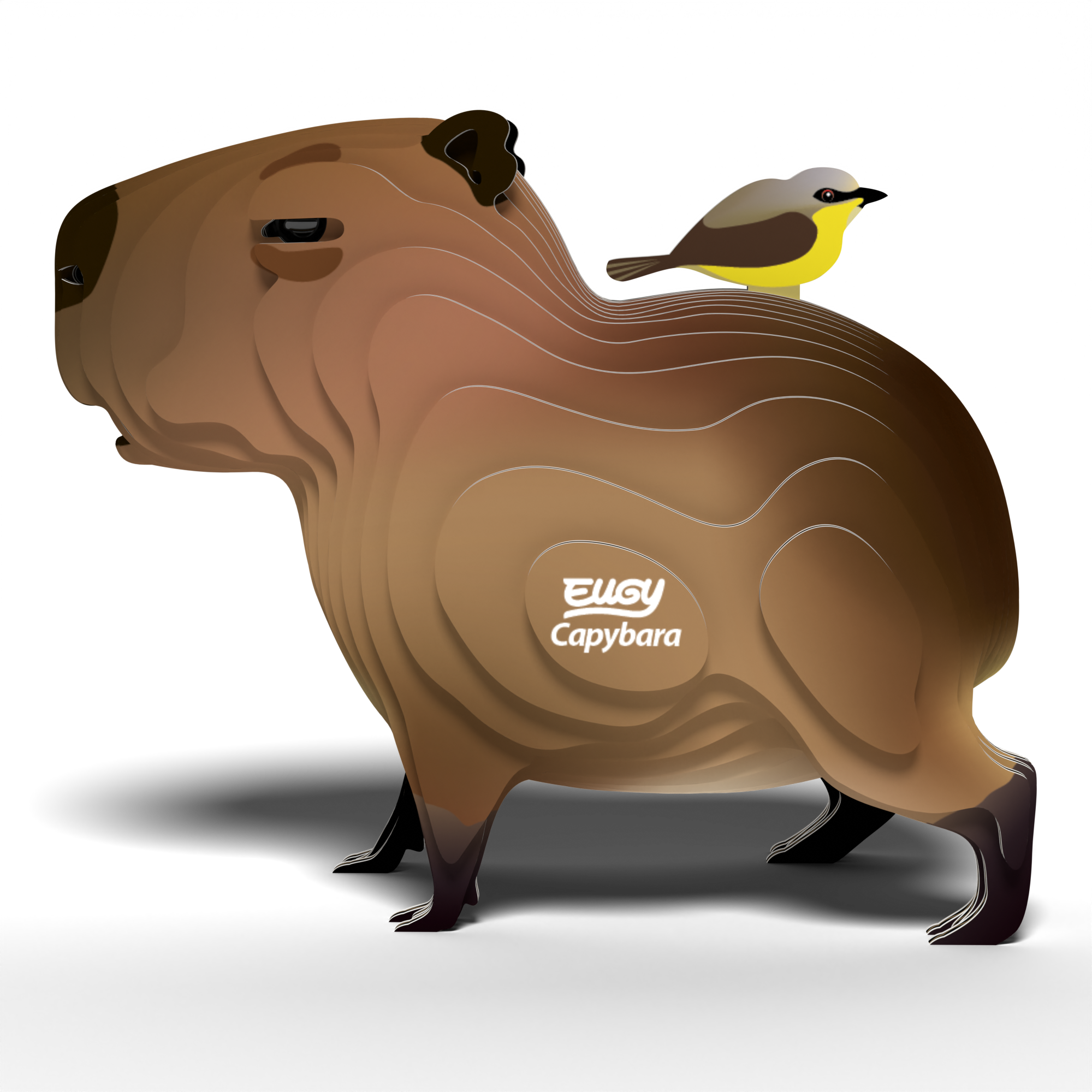 Eco-friendly 3D cardboard puzzle of a capybara with a tiny bird resting on its back — view 4
