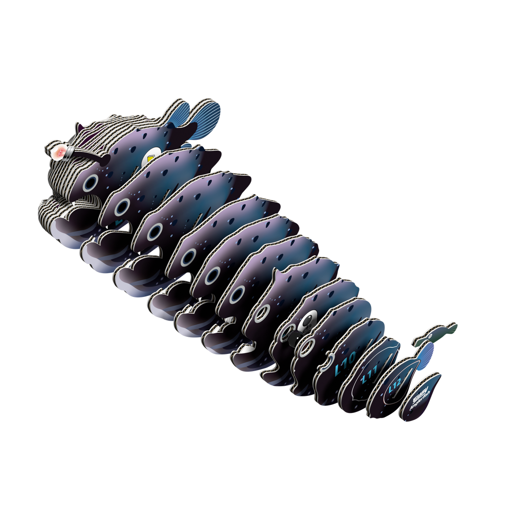 Completed eco-friendly EUGY Anglerfish 3D cardboard puzzle with bioluminescent lure and tiny parasitic male companion. — view 2