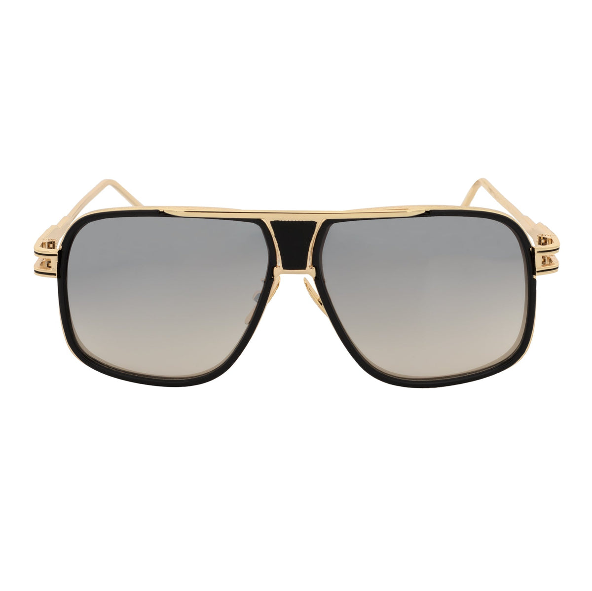 MAC - Square Metal Aviator Black-Gold Sunglasses Silver Mirror-0