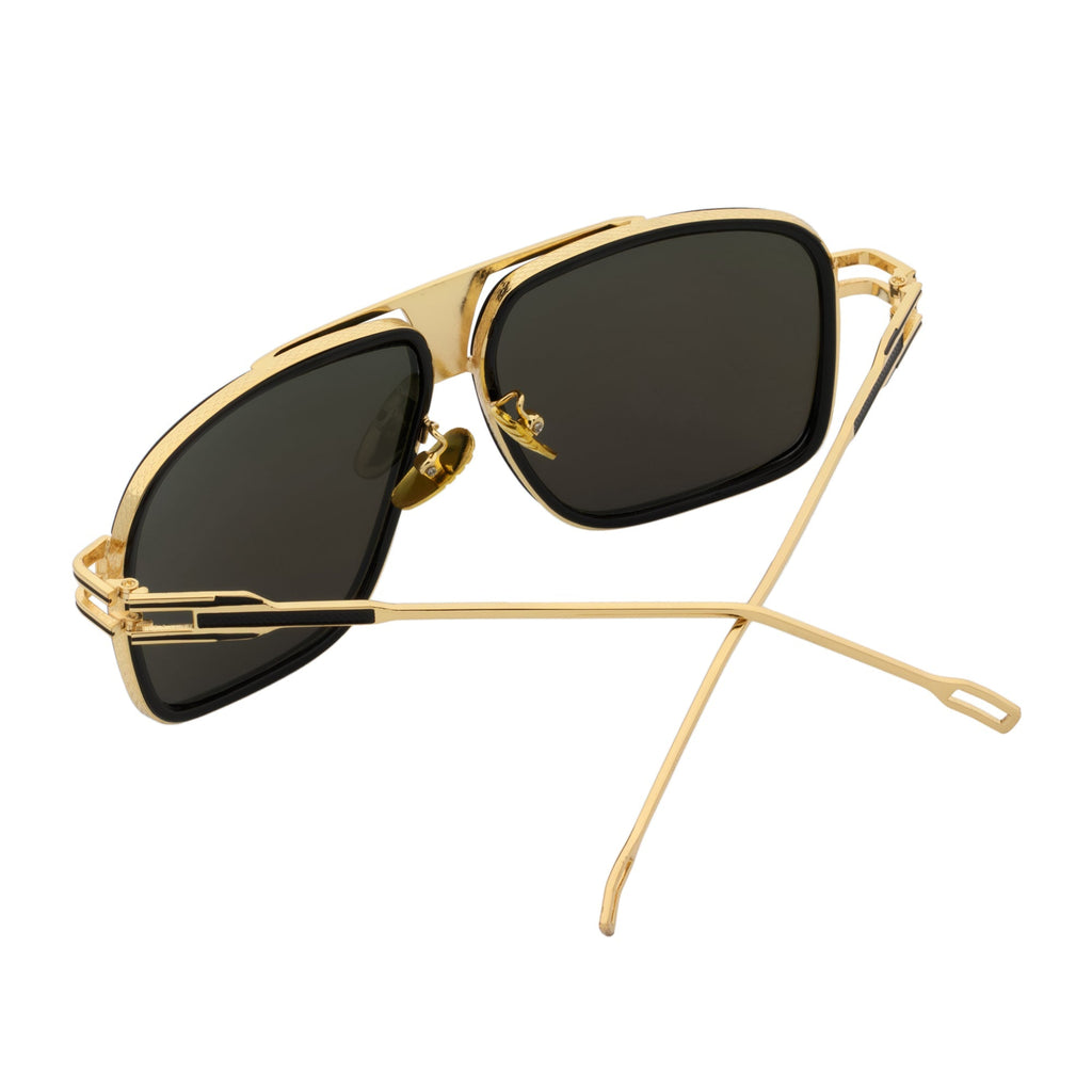 MAC - Square Metal Aviator Black-Gold Sunglasses Silver Mirror-4