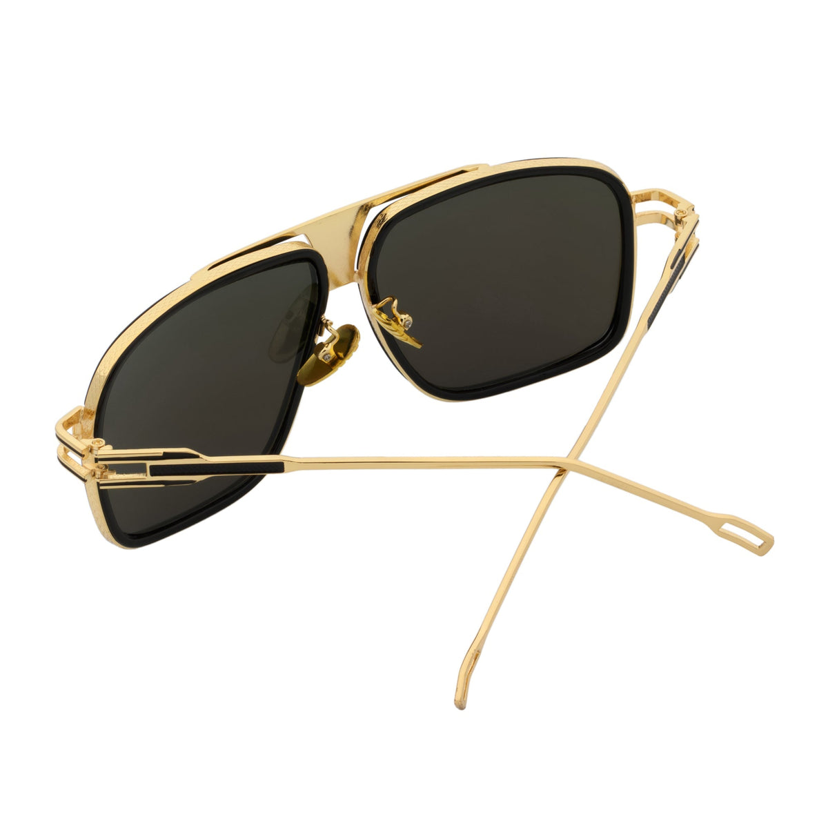 MAC - Square Metal Aviator Black-Gold Sunglasses Silver Mirror-4