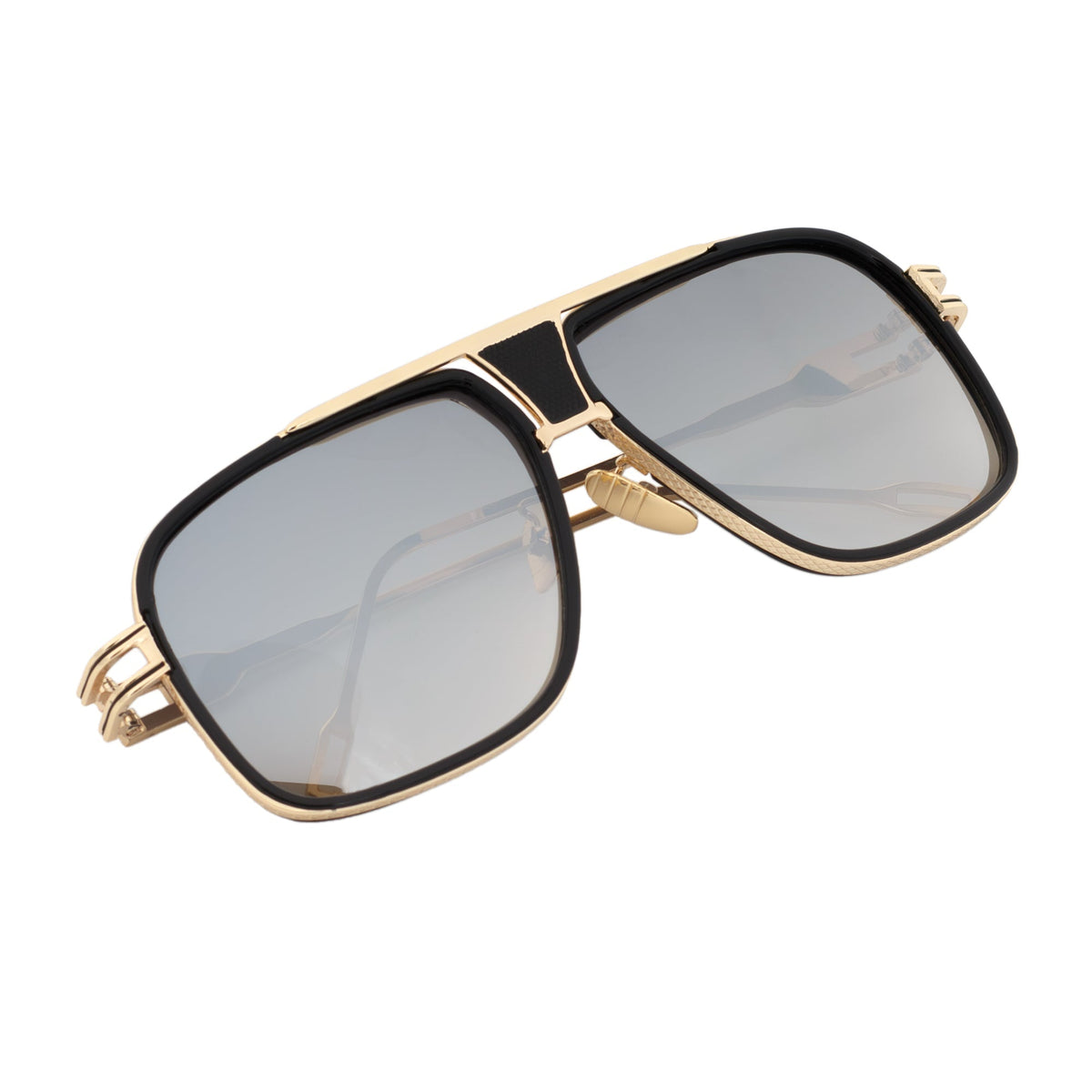MAC - Square Metal Aviator Black-Gold Sunglasses Silver Mirror-3