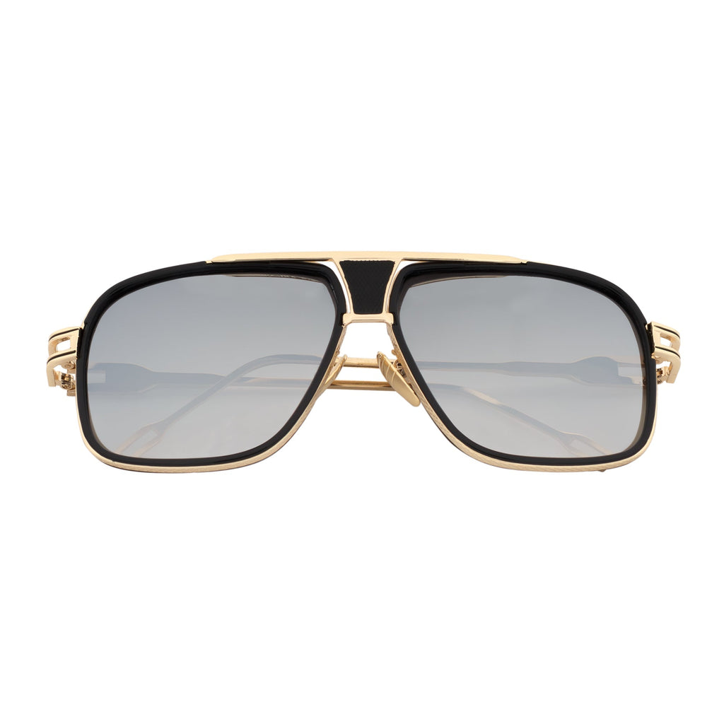 MAC - Square Metal Aviator Black-Gold Sunglasses Silver Mirror-2
