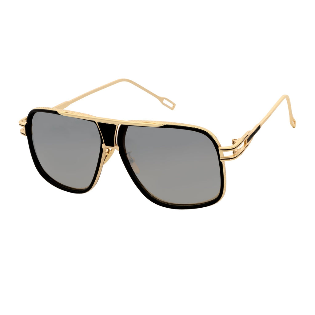 MAC - Square Metal Aviator Black-Gold Sunglasses Silver Mirror-1