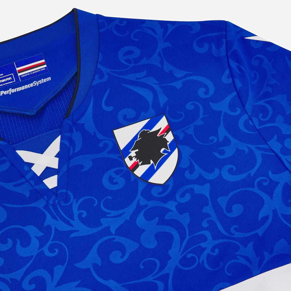 Official UC Sampdoria home soccer jersey featuring the classic blue colorway with central horizontal stripes. — view 3