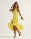 Vibrant Ruffled Halter Midi Dress-0