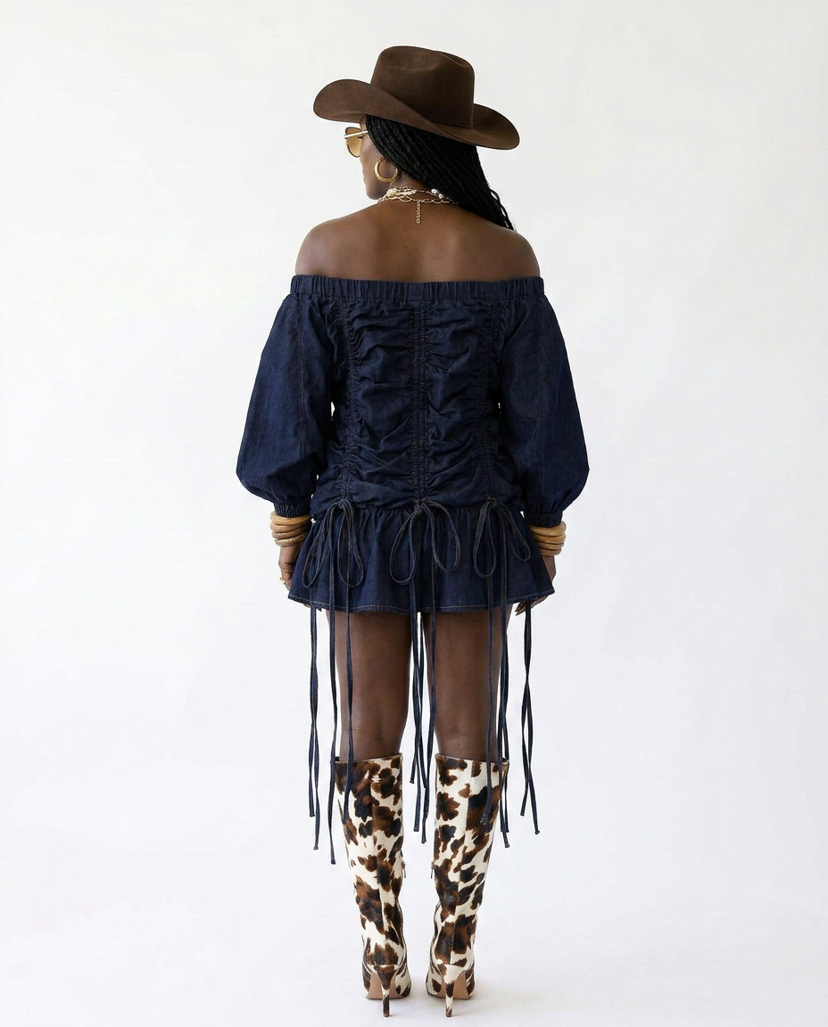 Brave Ruched Denim Mini Dress-1