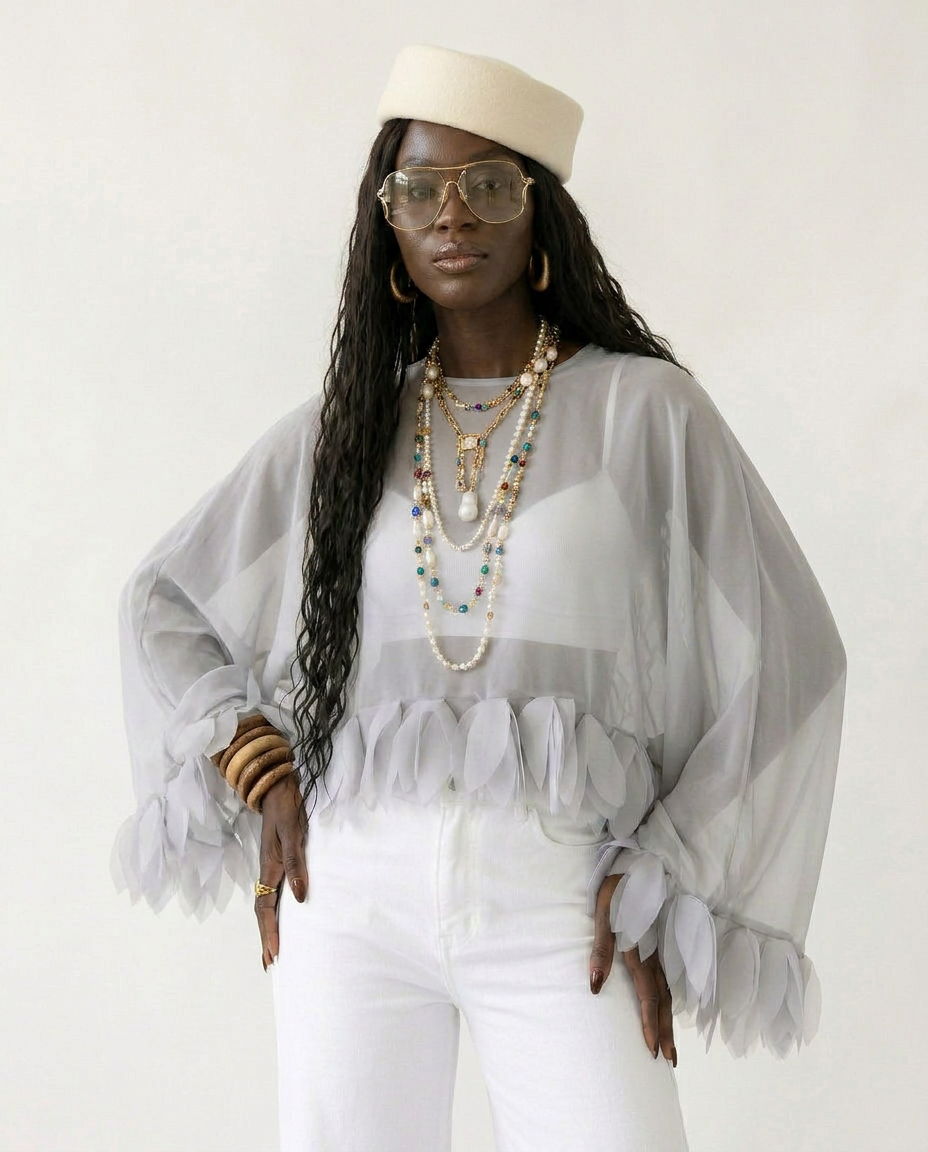 Audacious Sheer Tassel Spliced Blouse-0