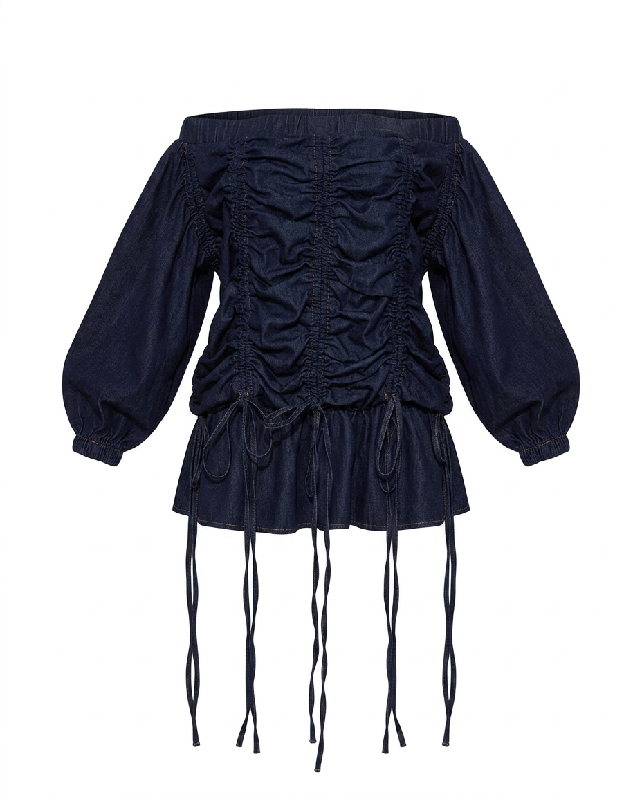 Brave Ruched Denim Mini Dress-2