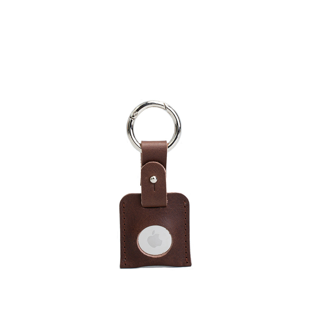 Leather AirTag keychain in premium full-grain leather with a sturdy metal circle carabiner — view 2