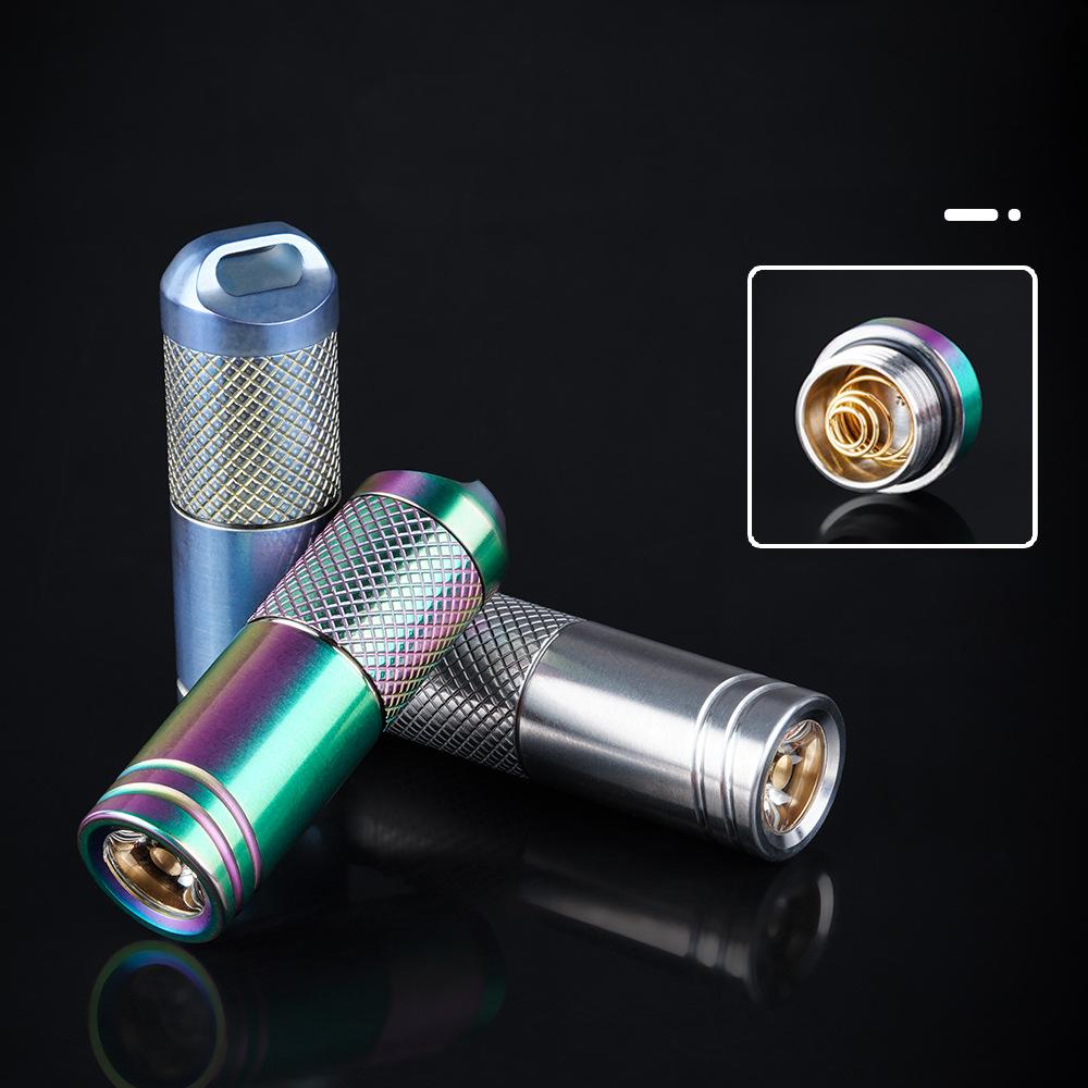 Wautton titanium alloy mini EDC flashlight with iridescent rainbow finish and USB charging port — view 3