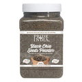 Cold milled raw chia ground superfood powder in a clear pantry storage jar