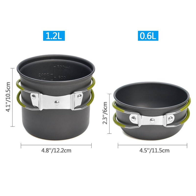 Lightweight camping cookware mess kit with mini stove, stackable pots, and stainless steel cup — view 3