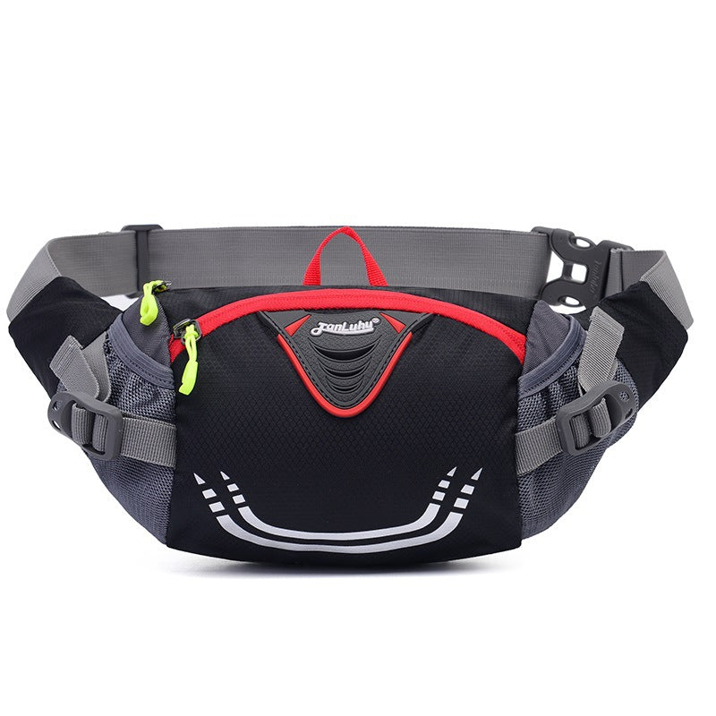 Vibrant blue nylon running waist pack with grey and neon green accents and breathable mesh — view 4