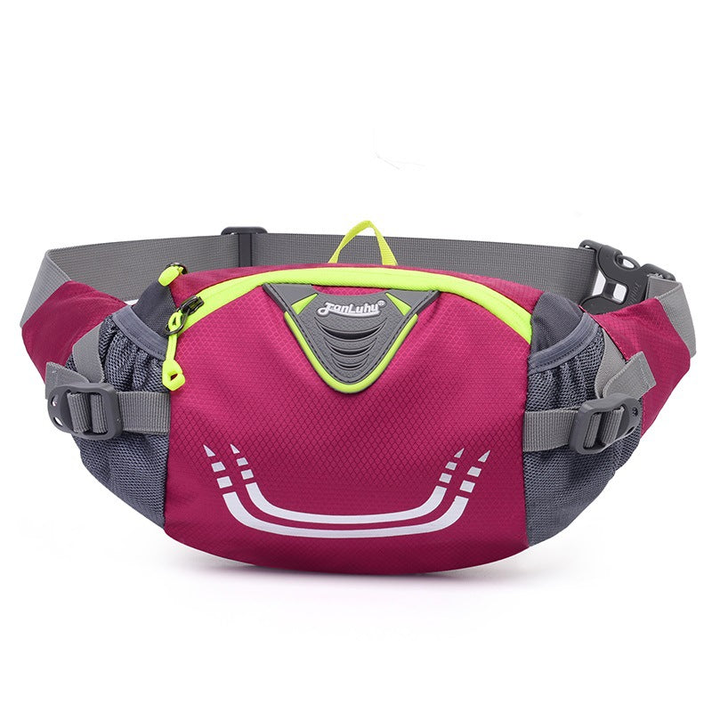 Vibrant blue nylon running waist pack with grey and neon green accents and breathable mesh — view 5