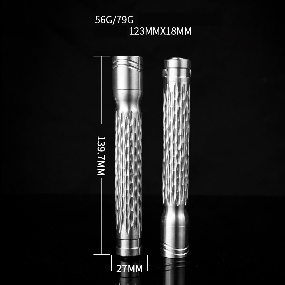 Wautton R8 titanium alloy mini EDC flashlight in silver metallic finish with pocket clip — view 3