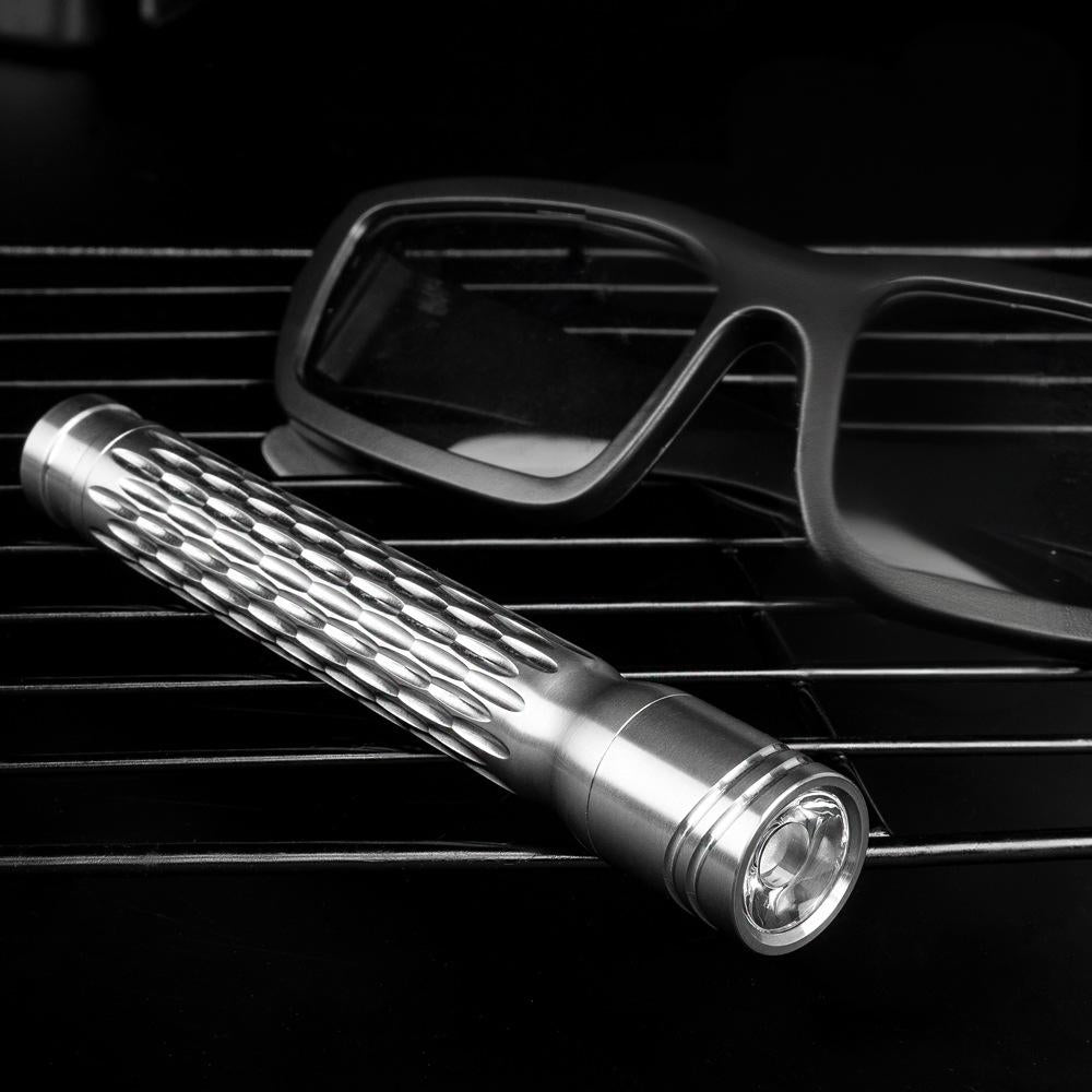 Wautton R8 titanium alloy mini EDC flashlight in silver metallic finish with pocket clip — view 5
