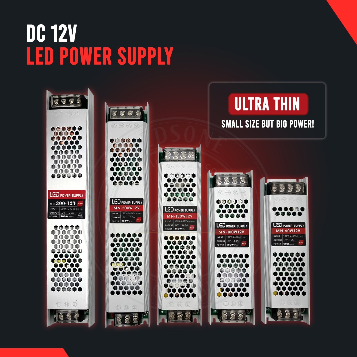 Ultra slim 12V 200W LED strip light transformer power supply with aluminium shell — view 3