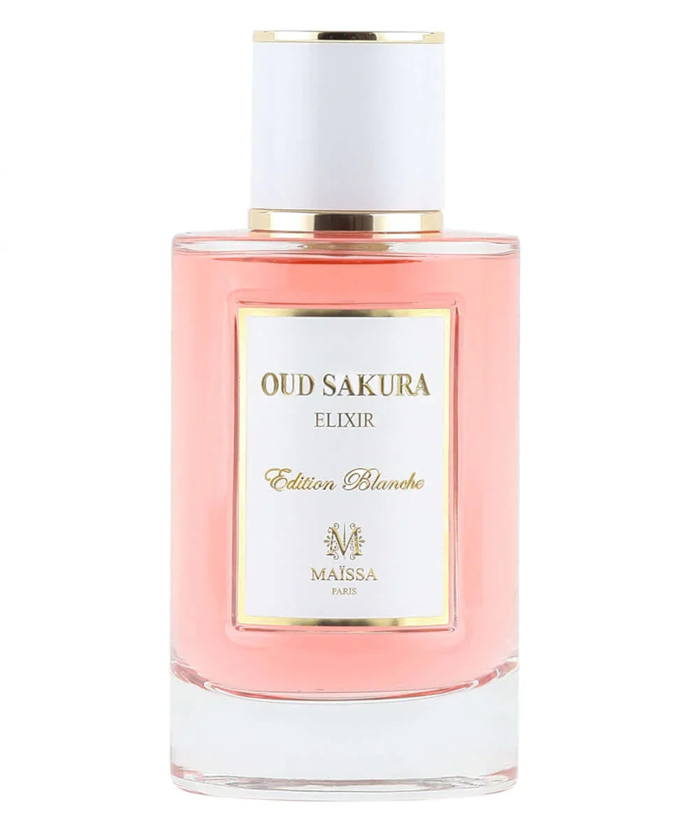 Elegant Oud Sakura 100ml glass perfume bottle showcasing premium French fragrance packaging