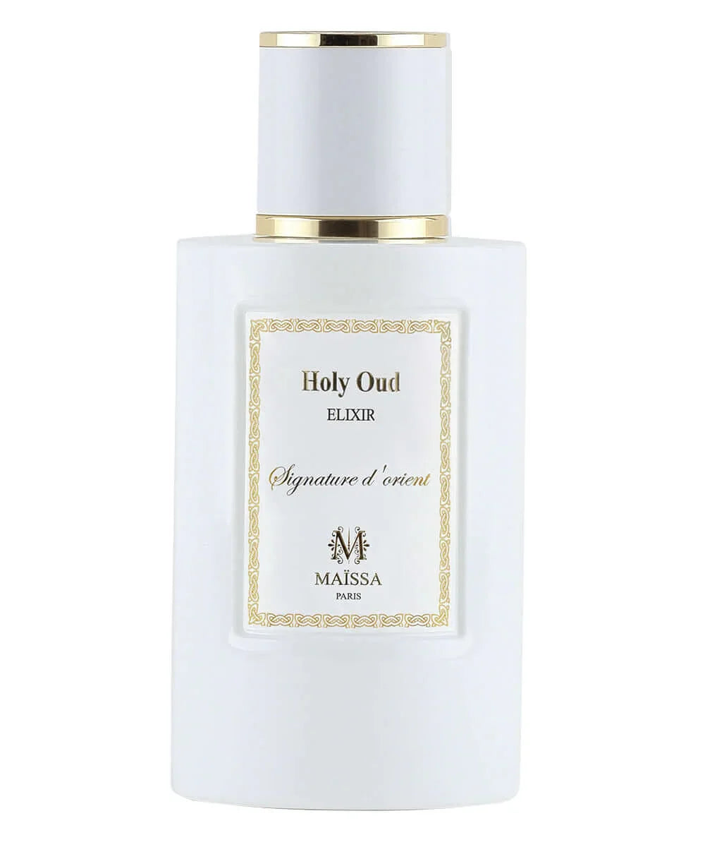 Holy Oud Maïssa 100ml glass perfume bottle with elegant gold accents and luxurious packaging