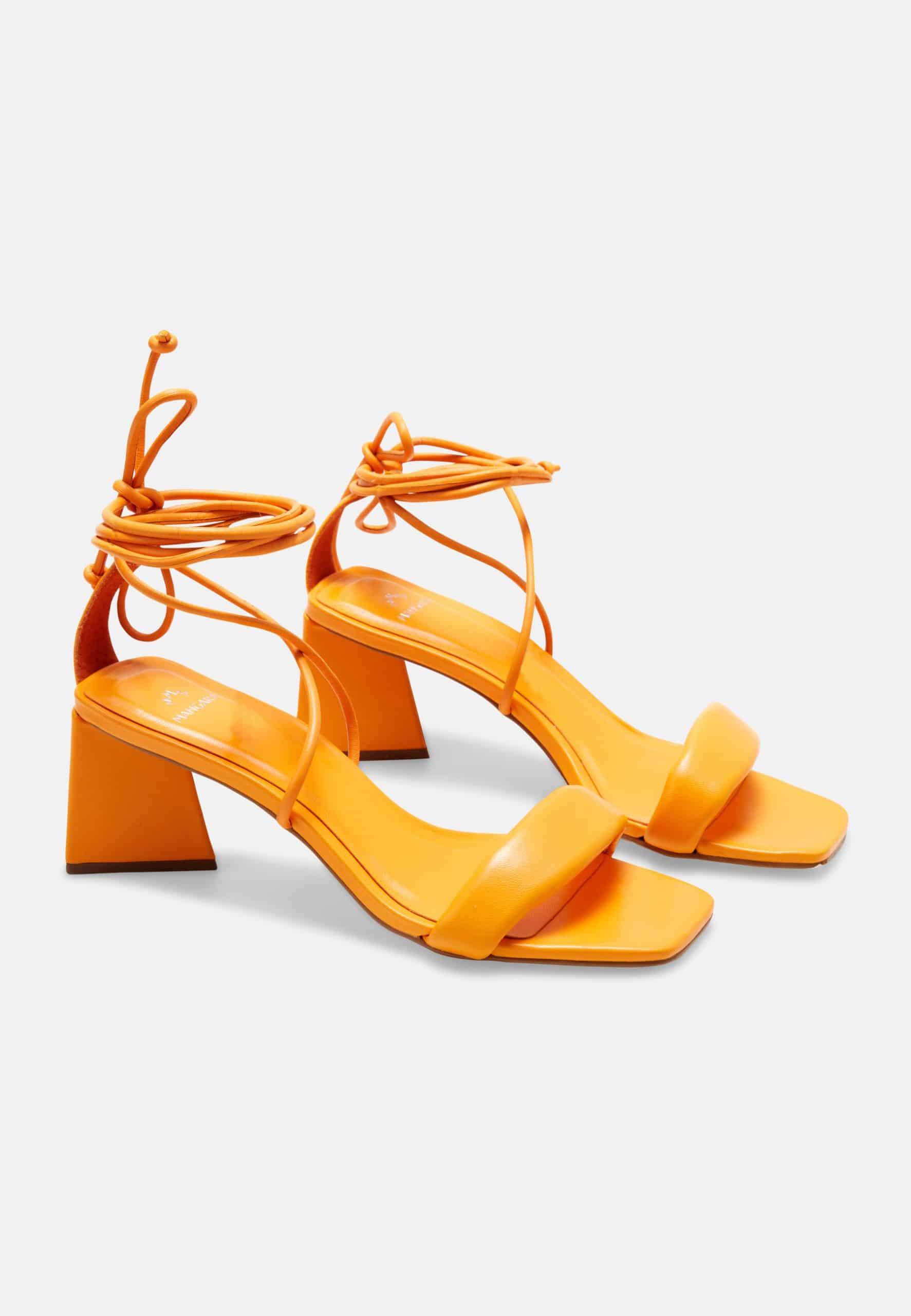 Orange calf leather strappy sandals with a 6.5cm block heel and elegant multi-strap design — view 2