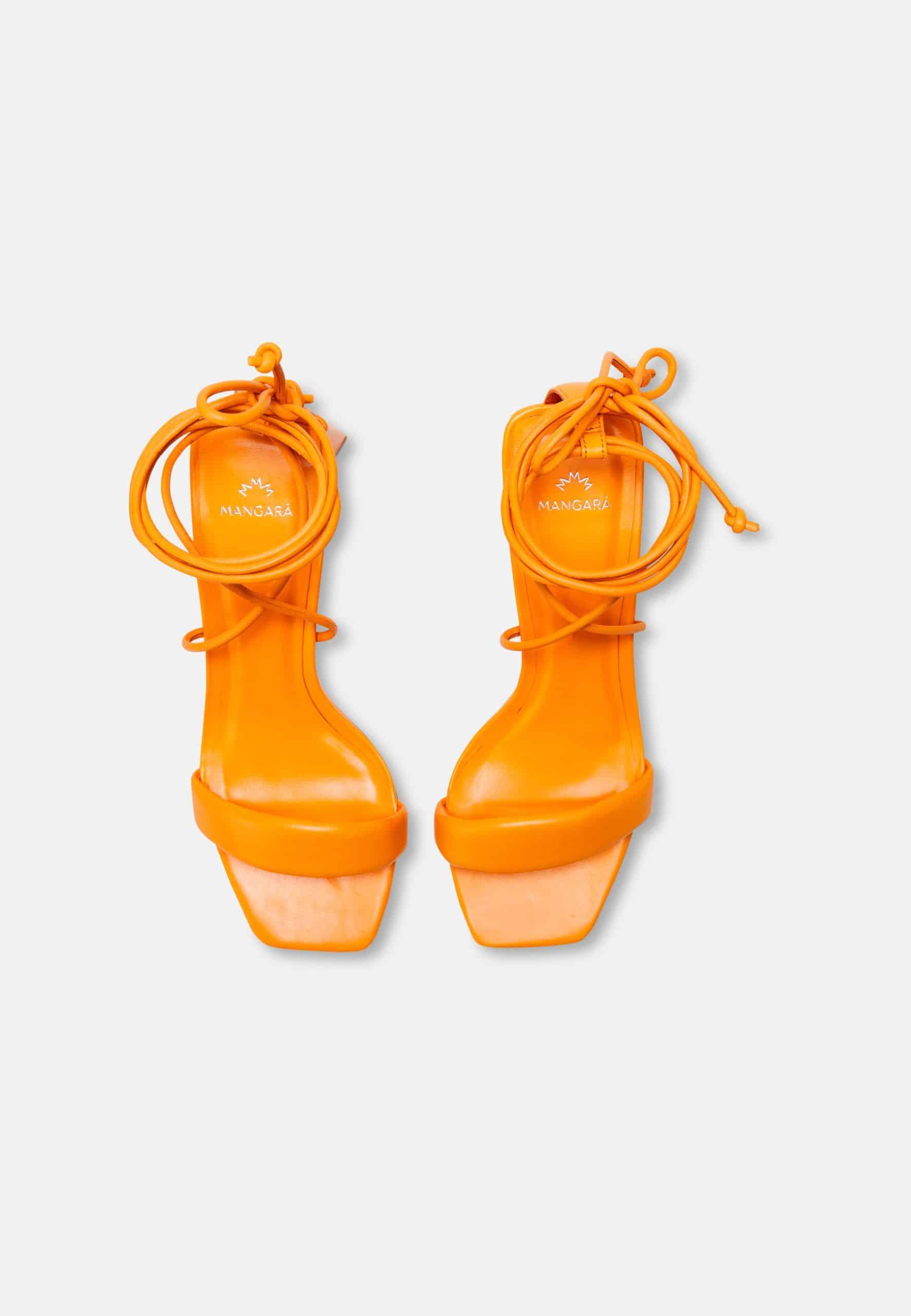 Orange calf leather strappy sandals with a 6.5cm block heel and elegant multi-strap design — view 3