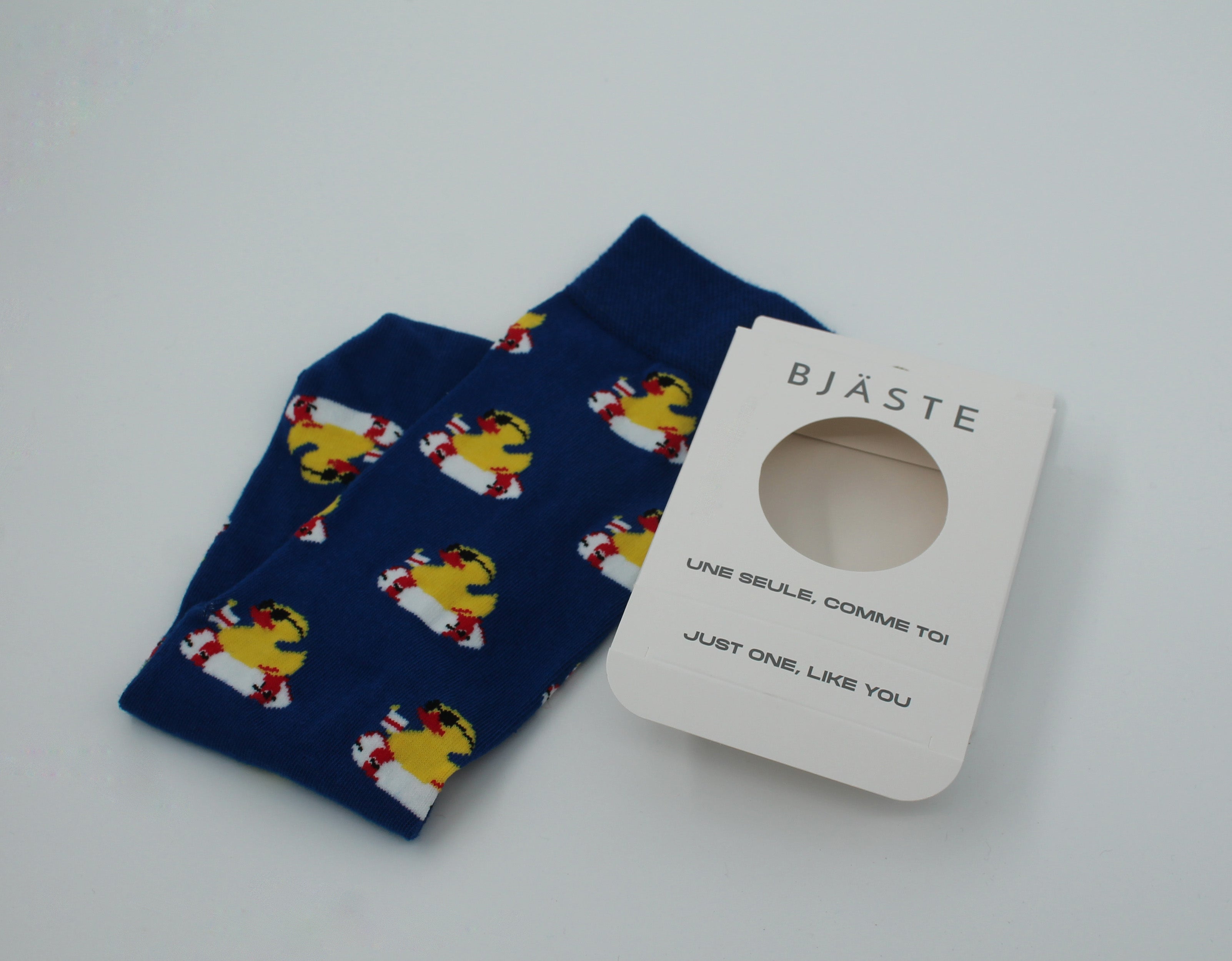 Bath duck printed single organic cotton crew sock with reinforced heel and seamless toe