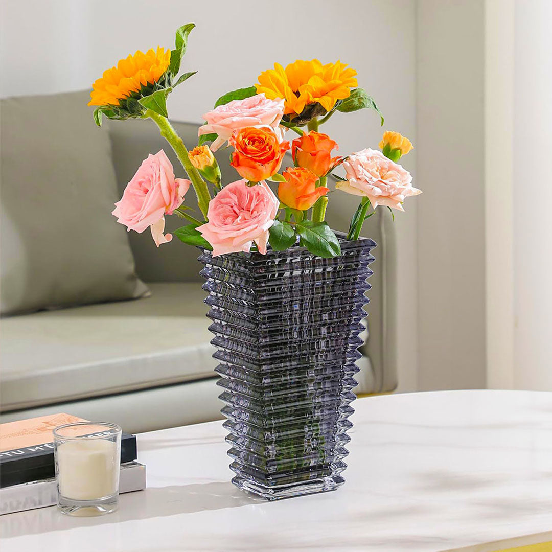 Modern gray 28cm glass decorative vase on a solid base for elegant home floral arrangements — view 4