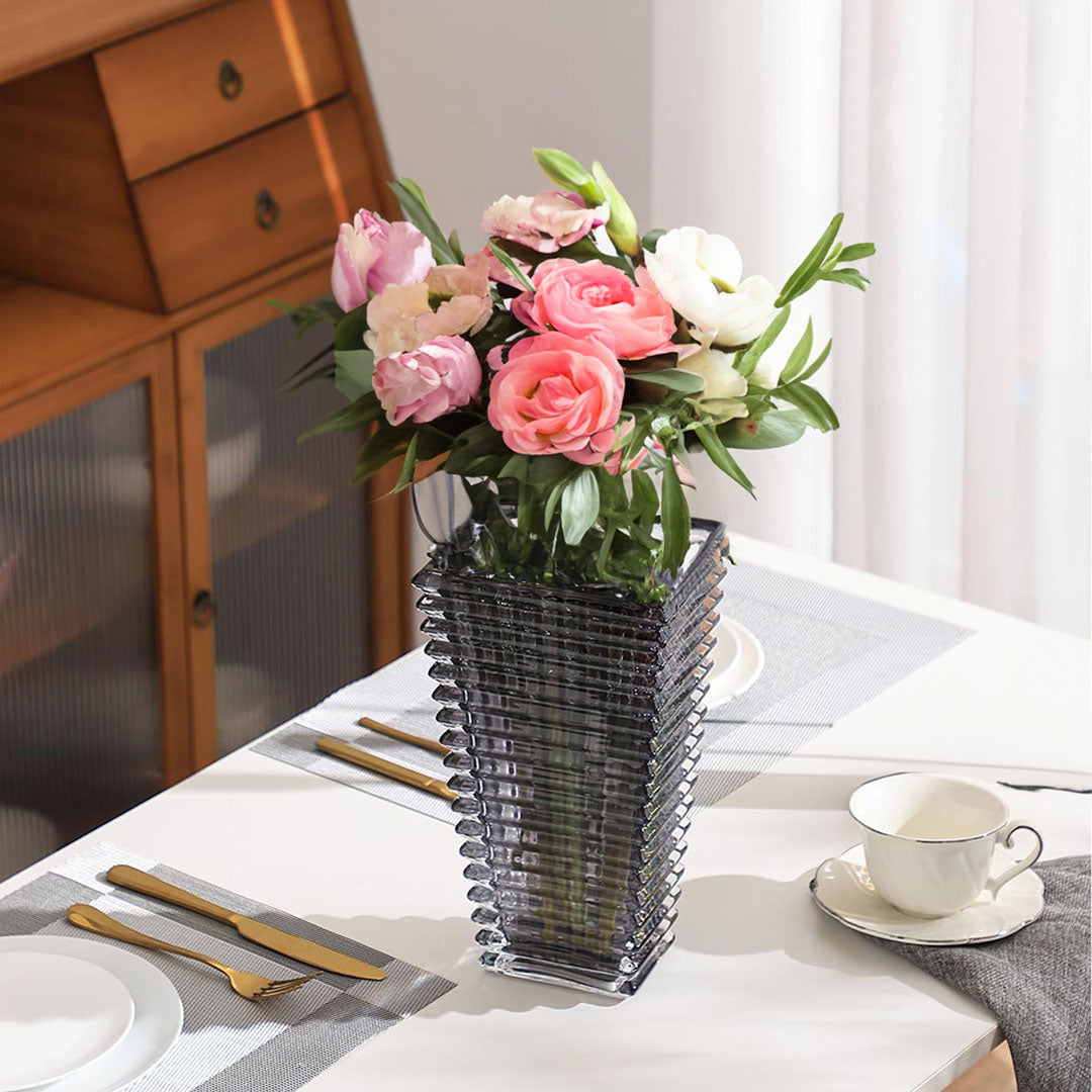 Modern gray 28cm glass decorative vase on a solid base for elegant home floral arrangements — view 2
