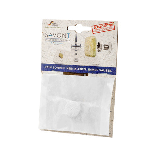 SAVONT magnetic floating soap holder attached to a white bathroom sink with a solid soap bar — view 11