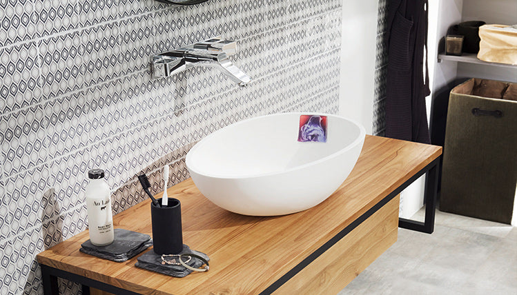 SAVONT magnetic floating soap holder attached to a white bathroom sink with a solid soap bar — view 6