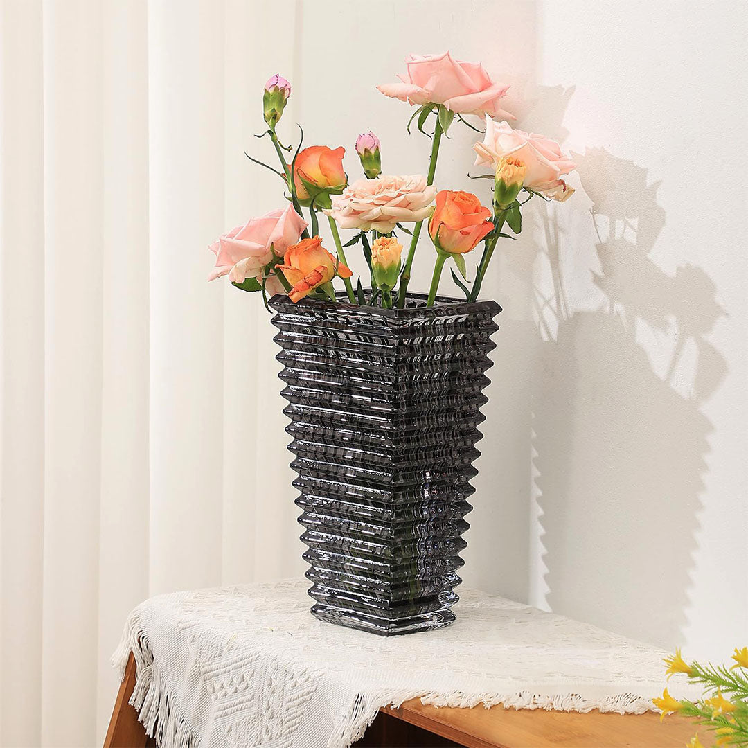Modern gray 28cm glass decorative vase on a solid base for elegant home floral arrangements — view 5