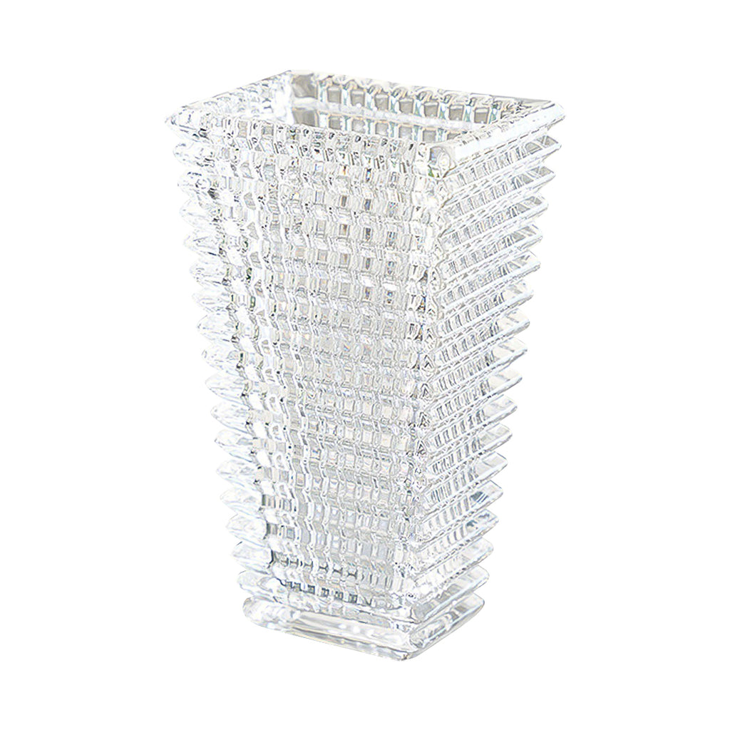 Clear handcrafted glass vase 28cm tall with a classic silhouette for elegant home floral arrangements