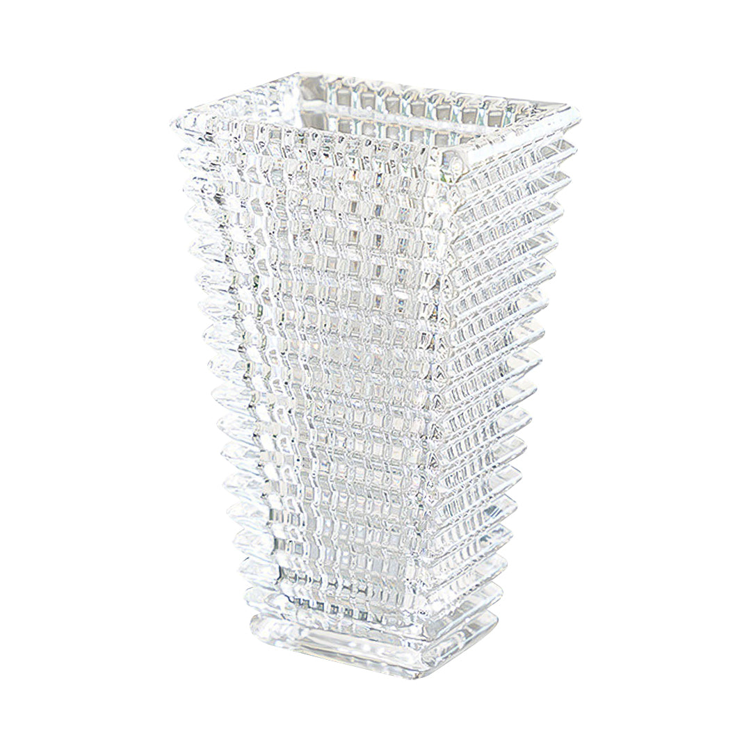 Clear handcrafted glass vase 28cm tall with a classic silhouette for elegant home floral arrangements
