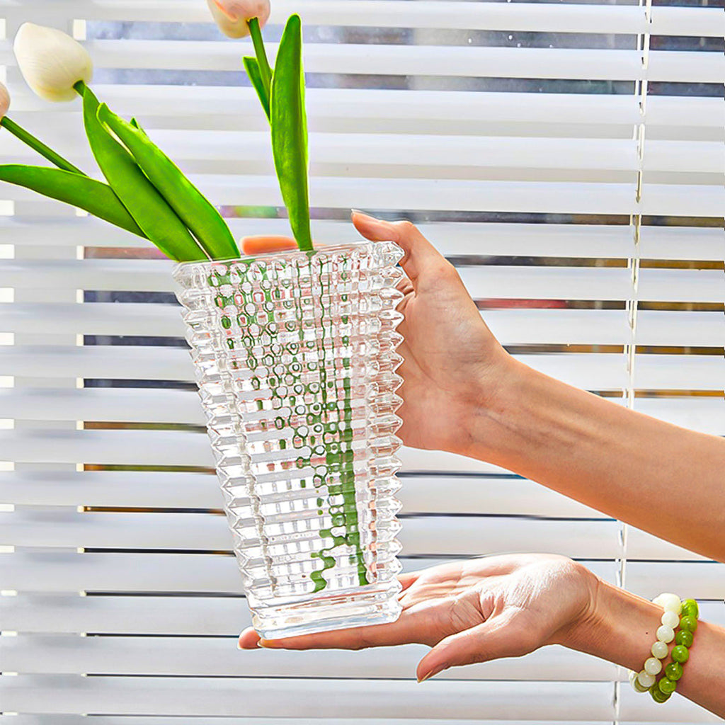 Clear handcrafted glass vase 28cm tall with a classic silhouette for elegant home floral arrangements — view 9